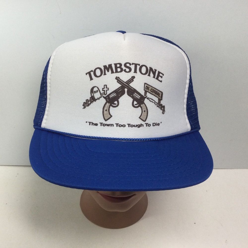 Vintage Tombstone AZ nissin hat Blue SnapBack The Town Too Tough To‎ Die Cap
